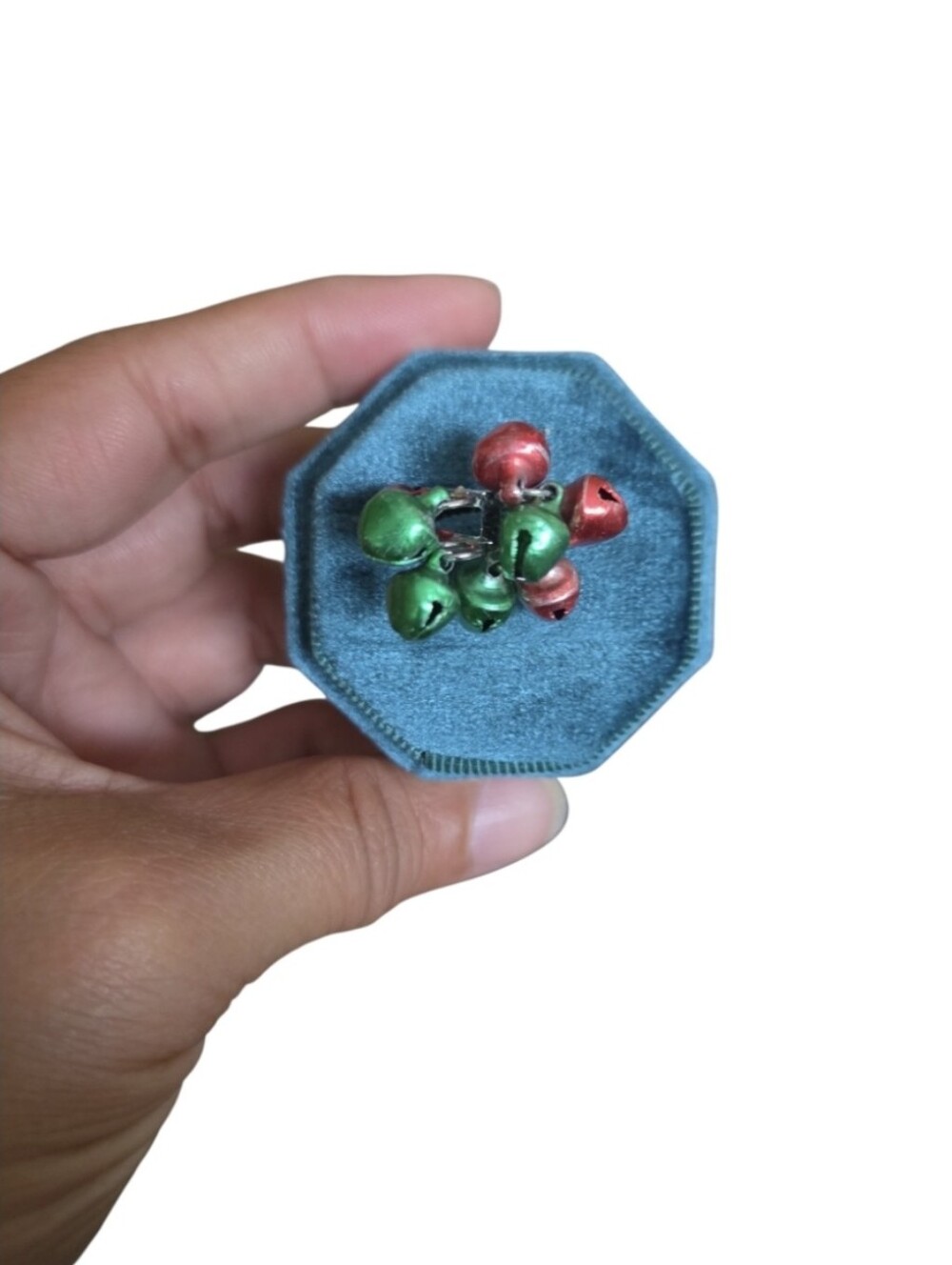 Size 7.5 Festive Red & Green Jingle Bell Adjustable Ring